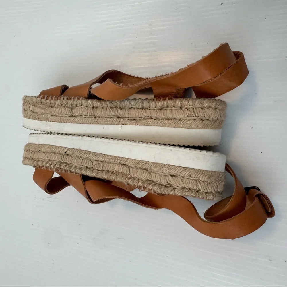 Soludos Olympia Platform Espadrille Sandals size 9 tan leather straps